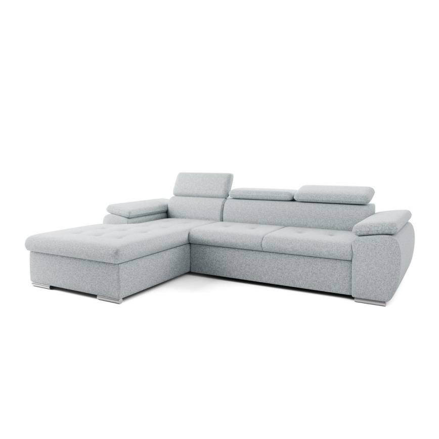 Divano angolare a L con letto estraibile e contenitore PADUA, grigio, lato sinistro