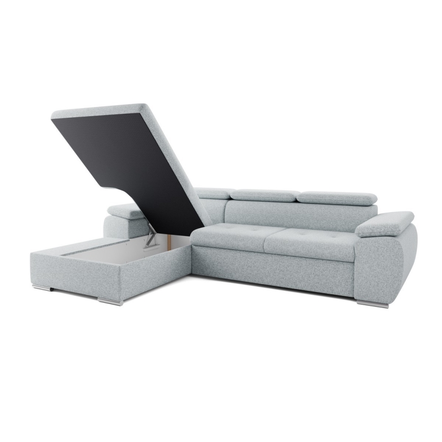 Divano angolare a L con letto estraibile e contenitore PADUA, grigio, lato sinistro