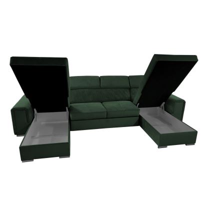 Divano letto angolare a U universale con contenitore SALVADA verde
