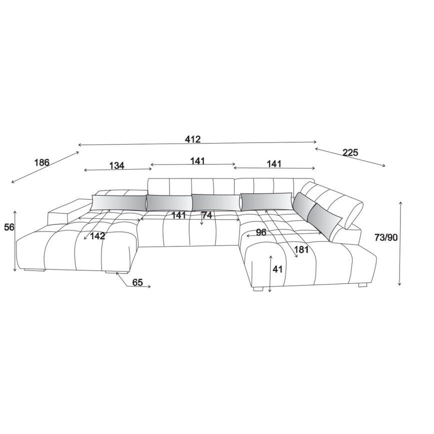 Divano angolare a U TROPEA con poggiatesta, lato destro, beige