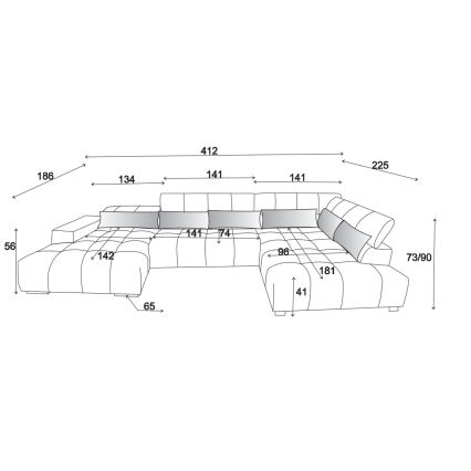 Divano angolare a U TROPEA con poggiatesta, lato destro, grigio