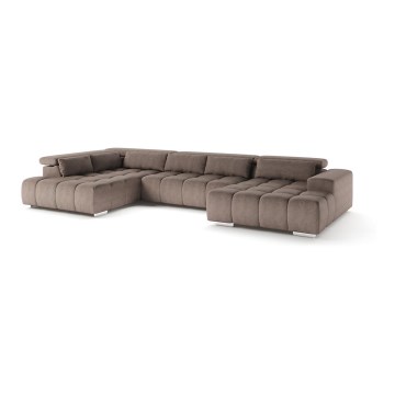 Divano angolare a U TROPEA con poggiatesta, lato sinistro, beige