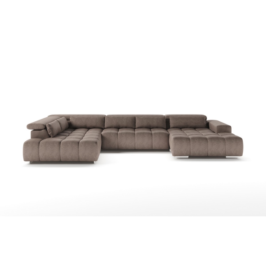 Divano angolare a U TROPEA con poggiatesta, lato sinistro, beige