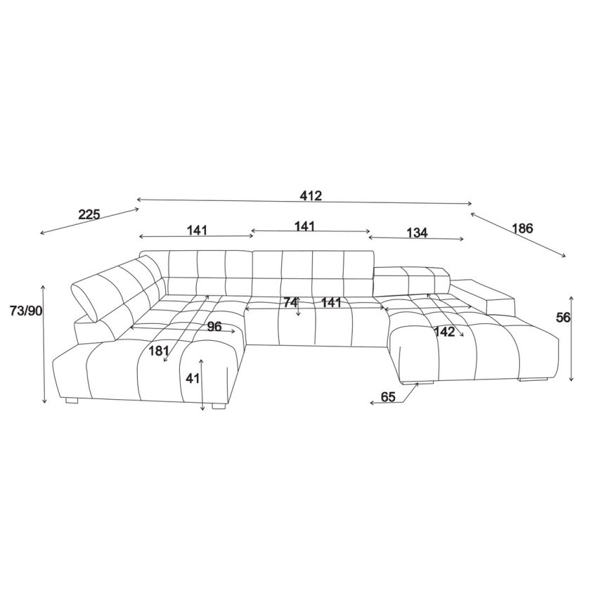 Divano angolare a U TROPEA sinistro grigio
