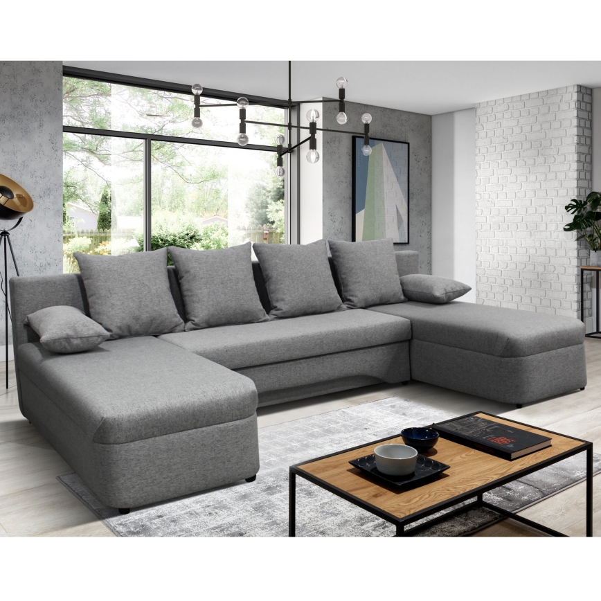 Divano angolare convertibile a U, reversibile, con vano contenitore ALMEIDA grigio