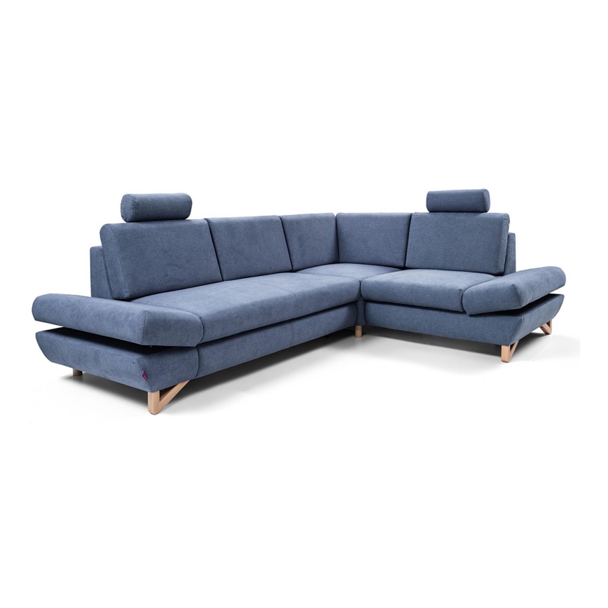 Divano angolare imbottito a L con contenitore e letto estraibile AVESTA, angolo destro, blu