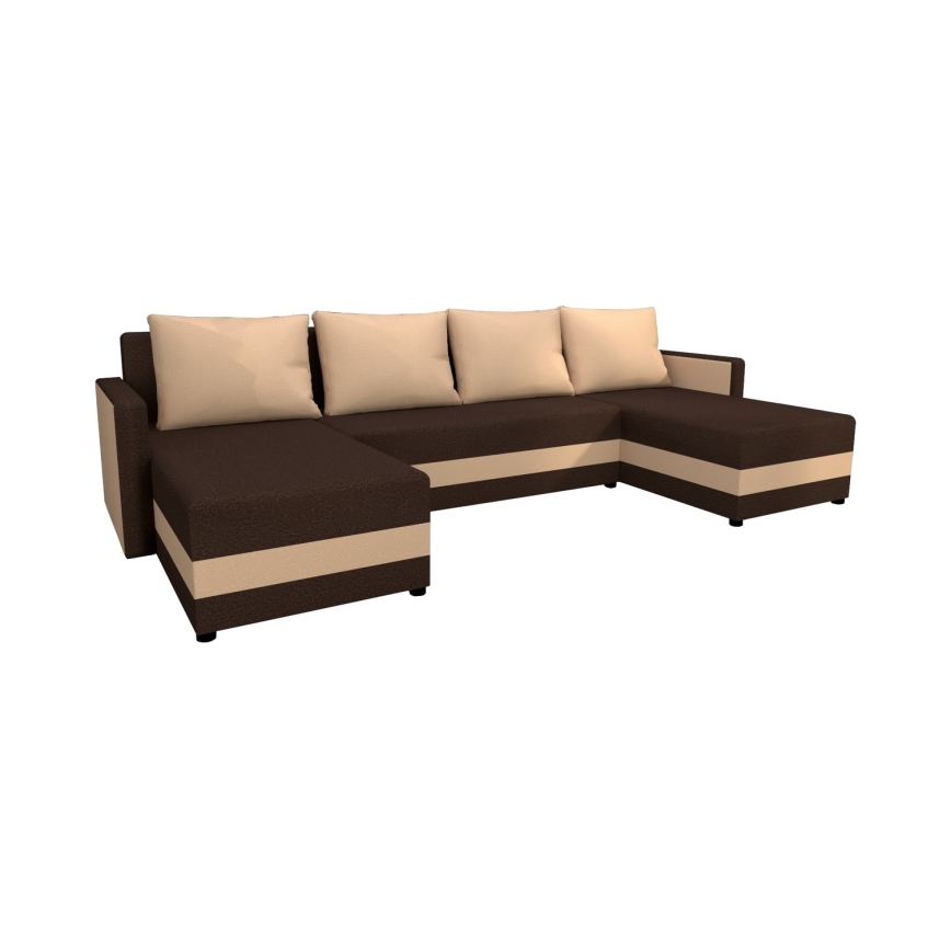 Divano angolare imbottito a U BRISTOL, universale e trasformabile in divano letto, marrone/beige