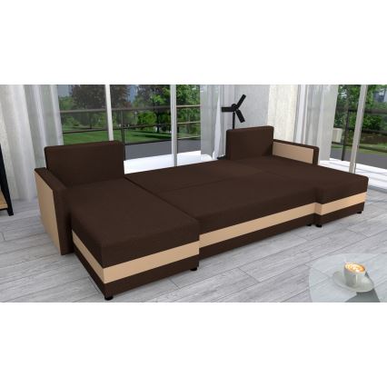 Divano angolare imbottito a U BRISTOL, universale e trasformabile in divano letto, marrone/beige