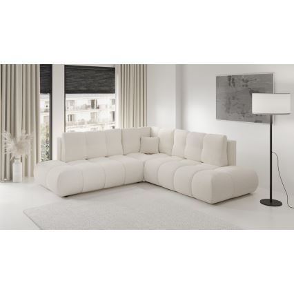 Divano angolare letto imbottito con contenitore ad angolo a L ALMADA, lato destro, beige