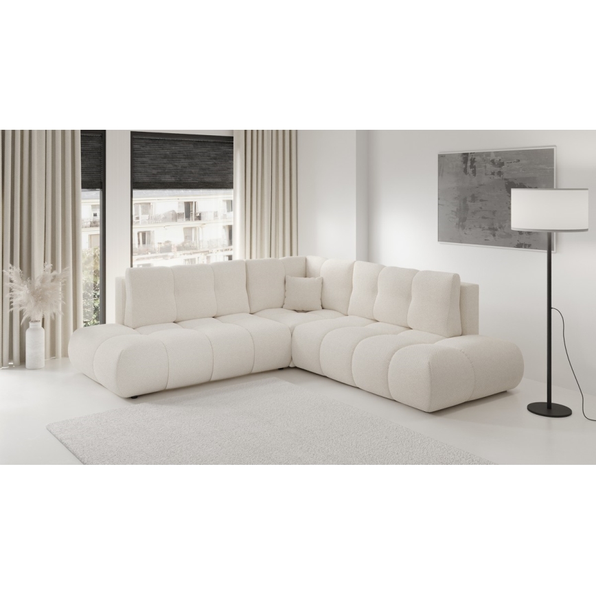 Divano angolare letto imbottito con contenitore ad angolo a L ALMADA, lato destro, beige