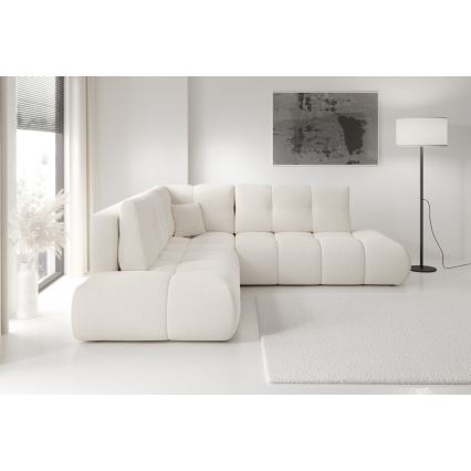 Divano angolare letto imbottito con contenitore ad angolo a L ALMADA, lato destro, beige