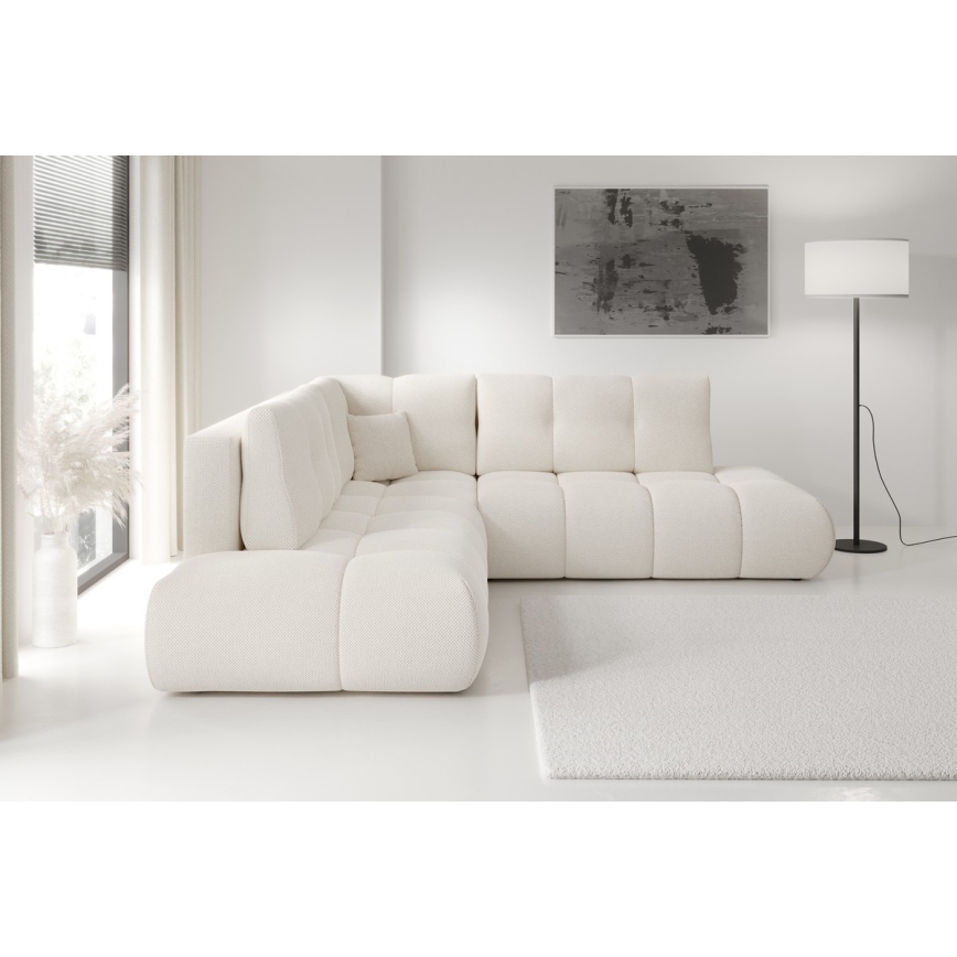 Divano angolare letto imbottito con contenitore ad angolo a L ALMADA, lato destro, beige