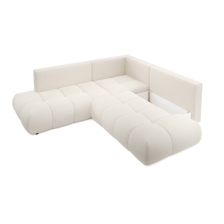 Divano angolare letto imbottito con contenitore ad angolo a L ALMADA, lato destro, beige