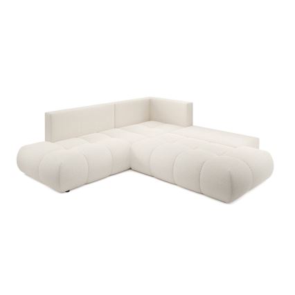 Divano angolare letto imbottito con contenitore ad angolo a L ALMADA, lato destro, beige