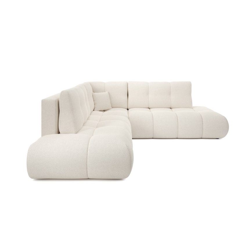 Divano angolare letto imbottito con contenitore ad angolo a L ALMADA, lato destro, beige