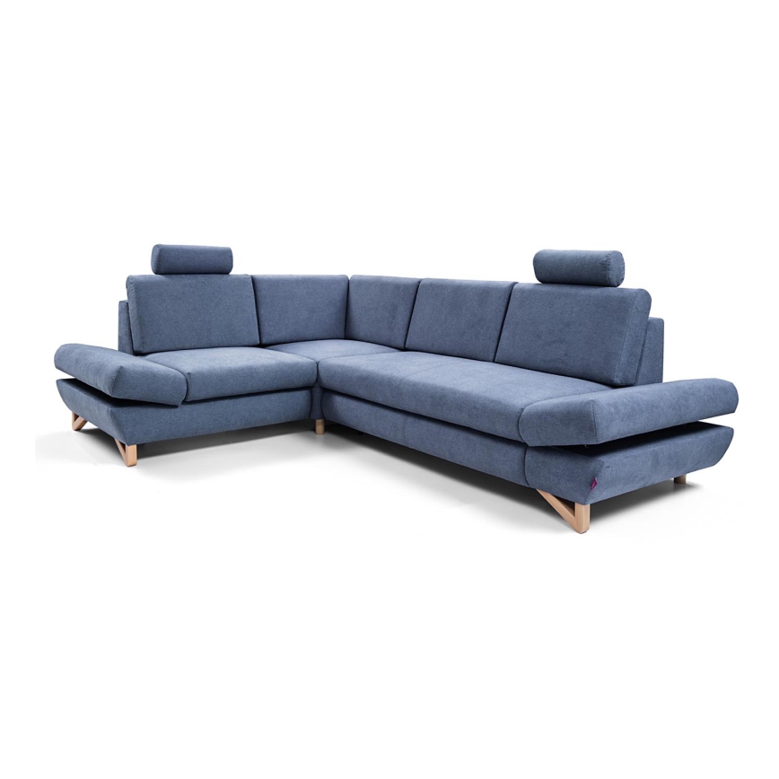 Divano angolare imbottito con letto estraibile e vano contenitore a L AVESTA, lato sinistro, blu