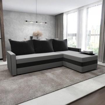 Divano angolare imbottito convertibile a L BRISTOL, configurazione reversibile, grigio/nero