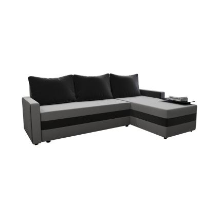 Divano angolare imbottito convertibile a L BRISTOL, configurazione reversibile, grigio/nero