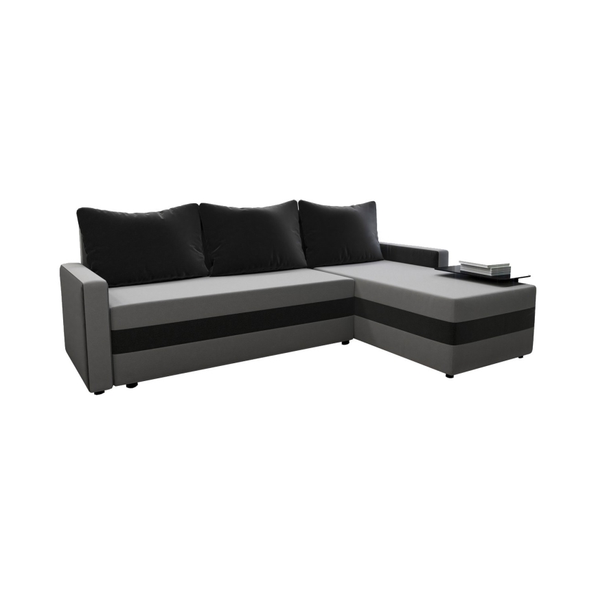 Divano angolare imbottito convertibile a L BRISTOL, configurazione reversibile, grigio/nero
