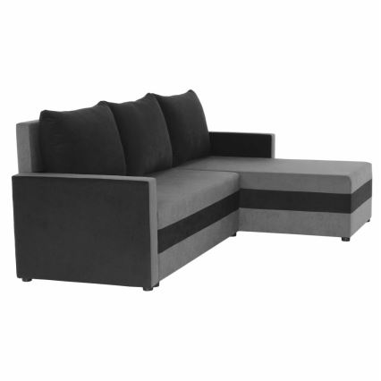 Divano angolare imbottito convertibile a L BRISTOL, configurazione reversibile, grigio/nero