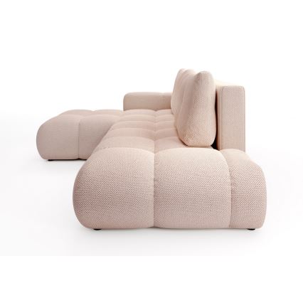 Divano angolare imbottito a L con letto estraibile e vano contenitore ALMADA, angolo sinistro, rosa