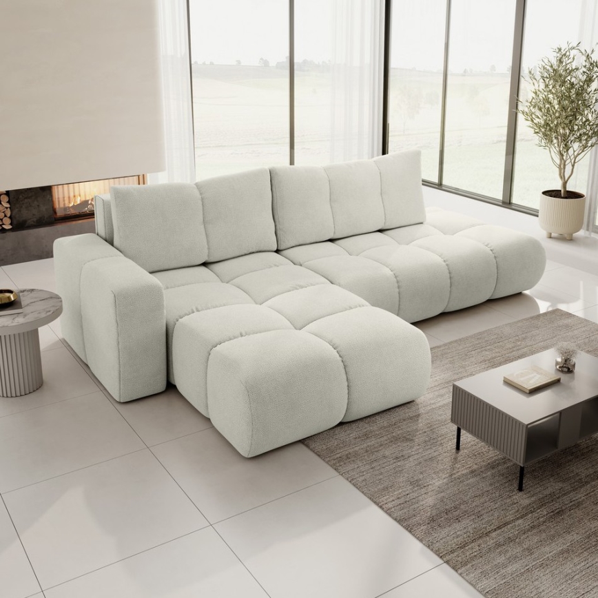Divano angolare imbottito trasformabile a L con vano contenitore ALMADA, lato sinistro, beige