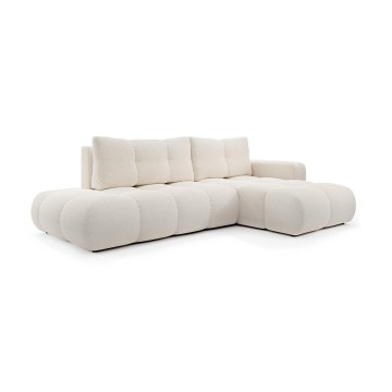 Divano angolare imbottito trasformabile con contenitore a L ALMADA, lato destro, beige chiaro
