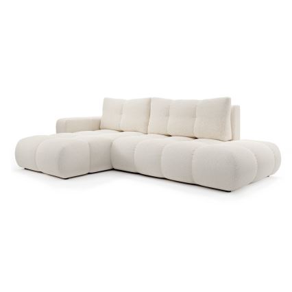 Divano letto angolare imbottito con contenitore a L ALMADA, lato sinistro, beige chiaro