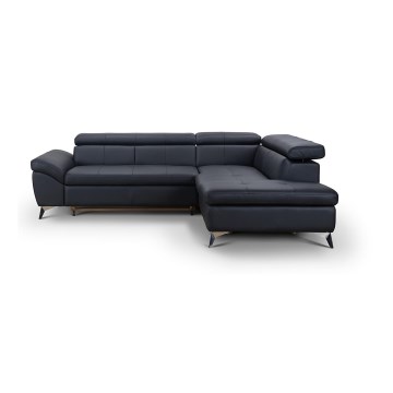Divano angolare in pelle a L SALERNO II, versione destra, colore nero, con funzione letto estraibile