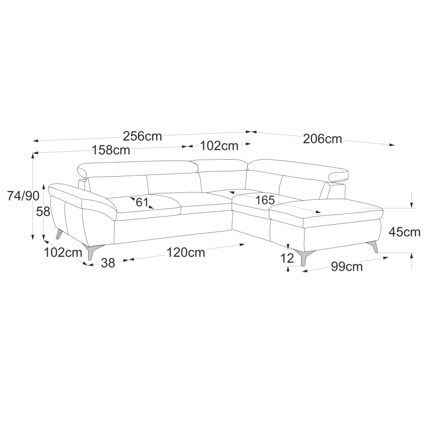 Divano angolare in pelle beige chiaro SALERNO II, modello a L, versione destra, trasformabile