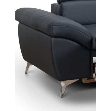 Divano angolare in pelle a L SALERNO II, versione destra, colore nero, con funzione letto estraibile
