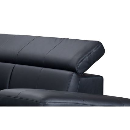 Divano angolare in pelle a L SALERNO II, versione destra, colore nero, con funzione letto estraibile