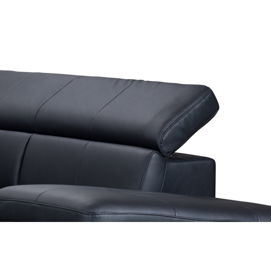 Divano angolare in pelle a L SALERNO II, versione destra, colore nero, con funzione letto estraibile