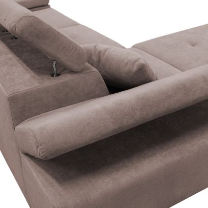 Divano angolare letto a L CASTELO con contenitore, lato sinistro, beige