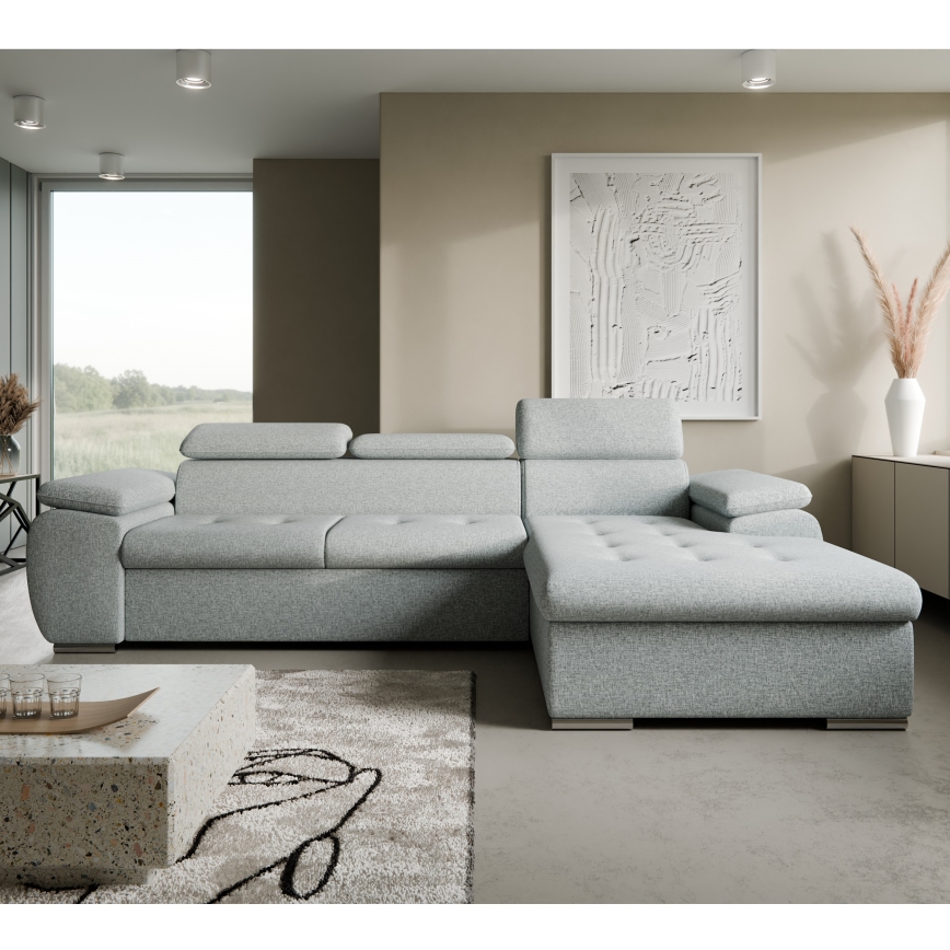 Divano angolare letto a L con vano contenitore PADUA grigio angolo destro