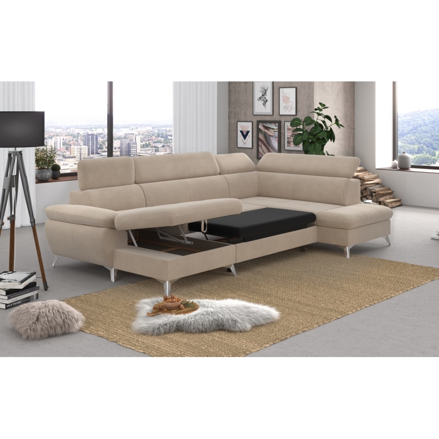 Divano angolare trasformabile a U CATANIA con contenitore, lato destro, beige
