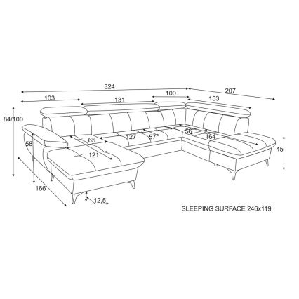 Divano angolare trasformabile a U CATANIA con contenitore, lato destro, marrone