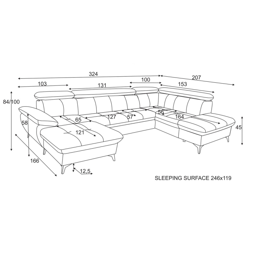 Divano angolare trasformabile a U CATANIA con contenitore, lato destro, marrone