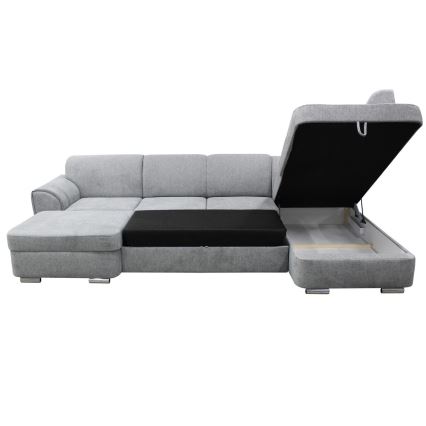 Divano angolare letto a U con contenitore SERPA, lato destro, grigio