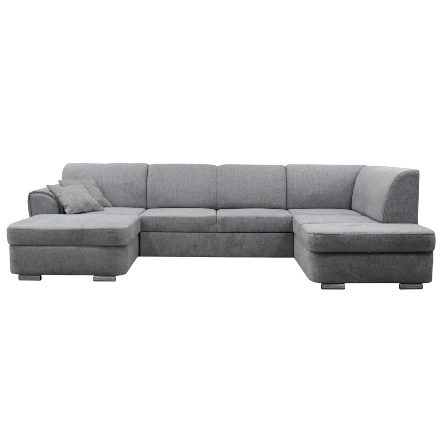 Divano angolare letto a U con contenitore SERPA, lato destro, grigio