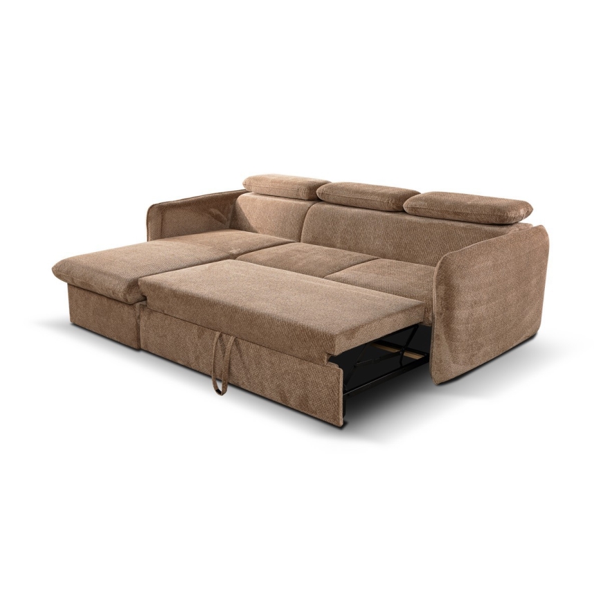 Divano angolare a L con contenitore BEJA beige, lato sinistro, trasformabile