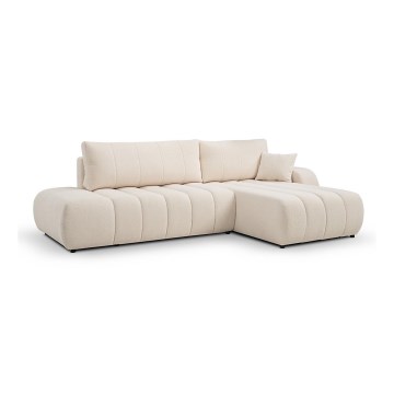 Divano angolare letto con contenitore a forma di L DESIO, lato destro, beige