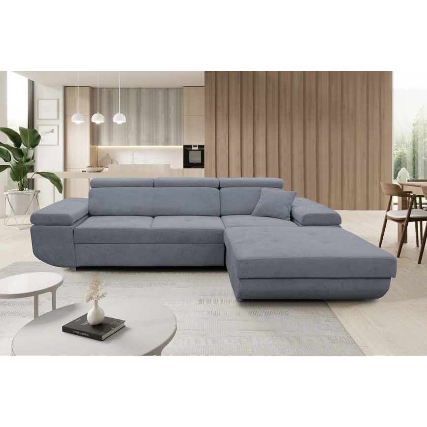 Divano angolare letto con contenitore a L CASTELO, lato destro, grigio scuro