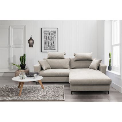 Divano angolare letto con contenitore a L HORTA, lato destro, grigio