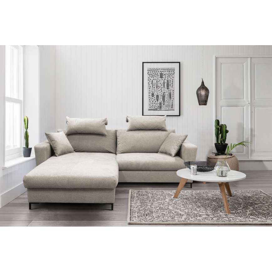 Divano angolare letto con contenitore a L HORTA sinistro grigio