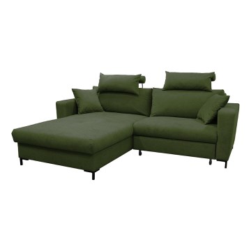 Divano angolare letto con contenitore a L HORTA sinistro verde