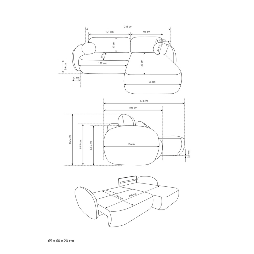 Divano angolare letto con contenitore a L OLBIA, lato sinistro, beige