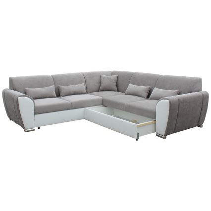 Divano angolare letto con contenitore a L VISEU, angolo destro, grigio/bianco