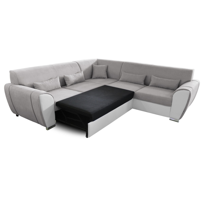 Divano angolare letto con contenitore a L VISEU, angolo destro, grigio/bianco