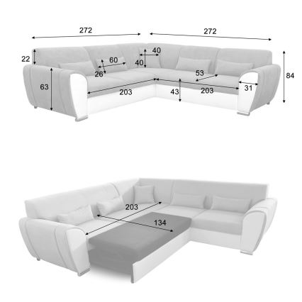 Divano angolare letto con contenitore a L VISEU, angolo destro, grigio/bianco